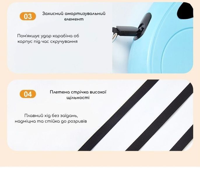 Повідець-рулетка для собак стрічковий з фіксацією, 3 м, до 10 кг, рожевий POL01 фото