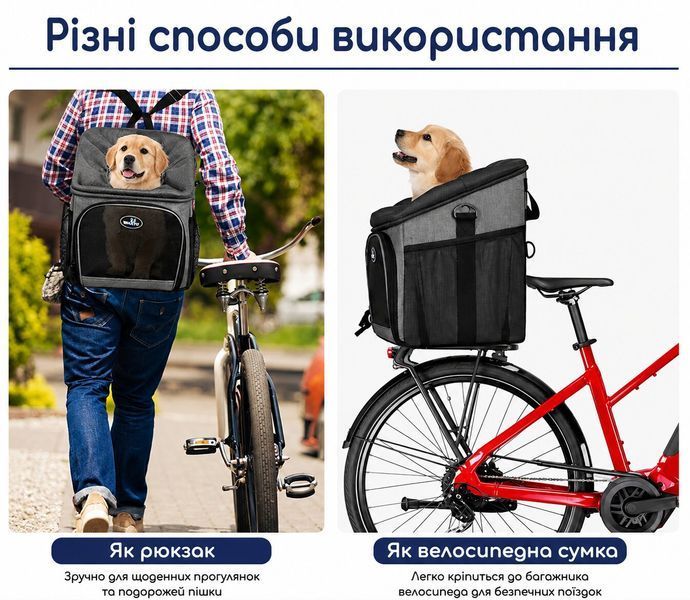 Сумка-рюкзак переноска Wakytu для животных с креплением на велосипед - Серый С53 фото